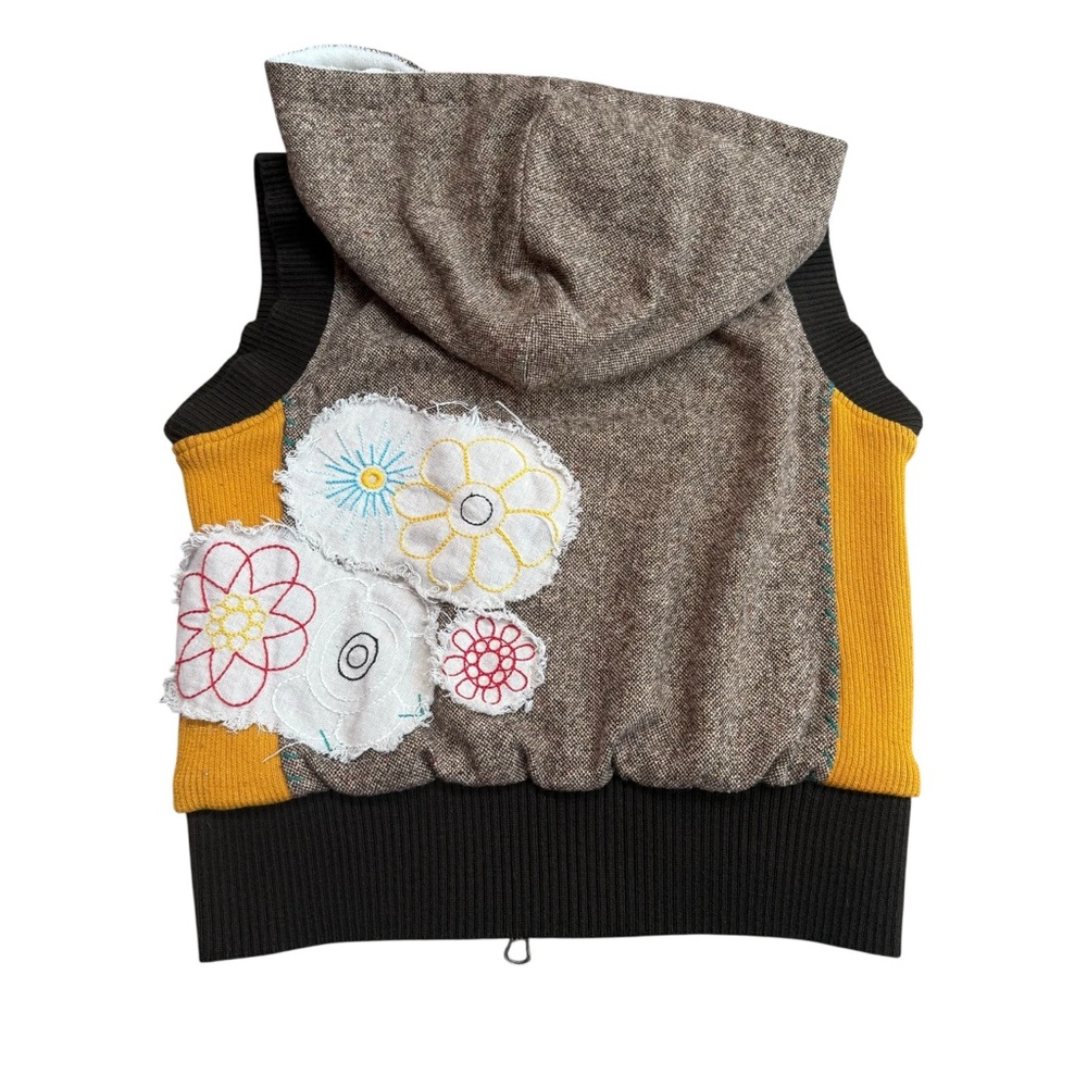 Vintage Y2K Scrapbook Originals Hooded Vest Brown Gold Patchwork Art‎ To Wear